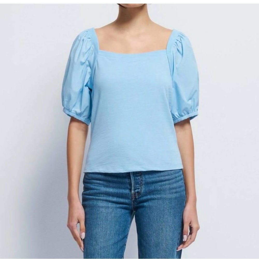 Nation Los Angeles Naya Top Powder Blue Puff Sleeve Square Neck XL Anthropologie - Picture 2 of 6